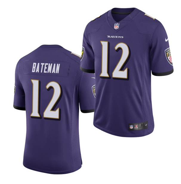 Men's Baltimore Ravens #12 Rashod Bateman Purple NFL 2021 Draft Vapor Untouchable Limited Stitched Jersey Men's Baltimore Ravens #12 Rashod Bateman Purple NFL 2021 Draft Vapor Untouchable Limited Stitched Jersey